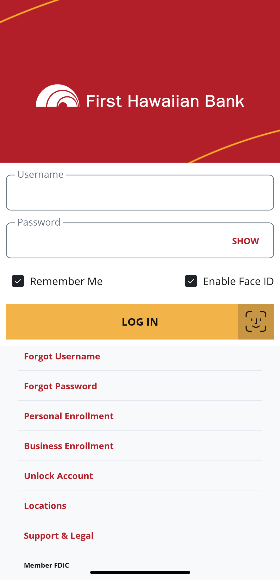 Enable Face ID / Touch ID / Fingerprint Login First Hawaiian Bank